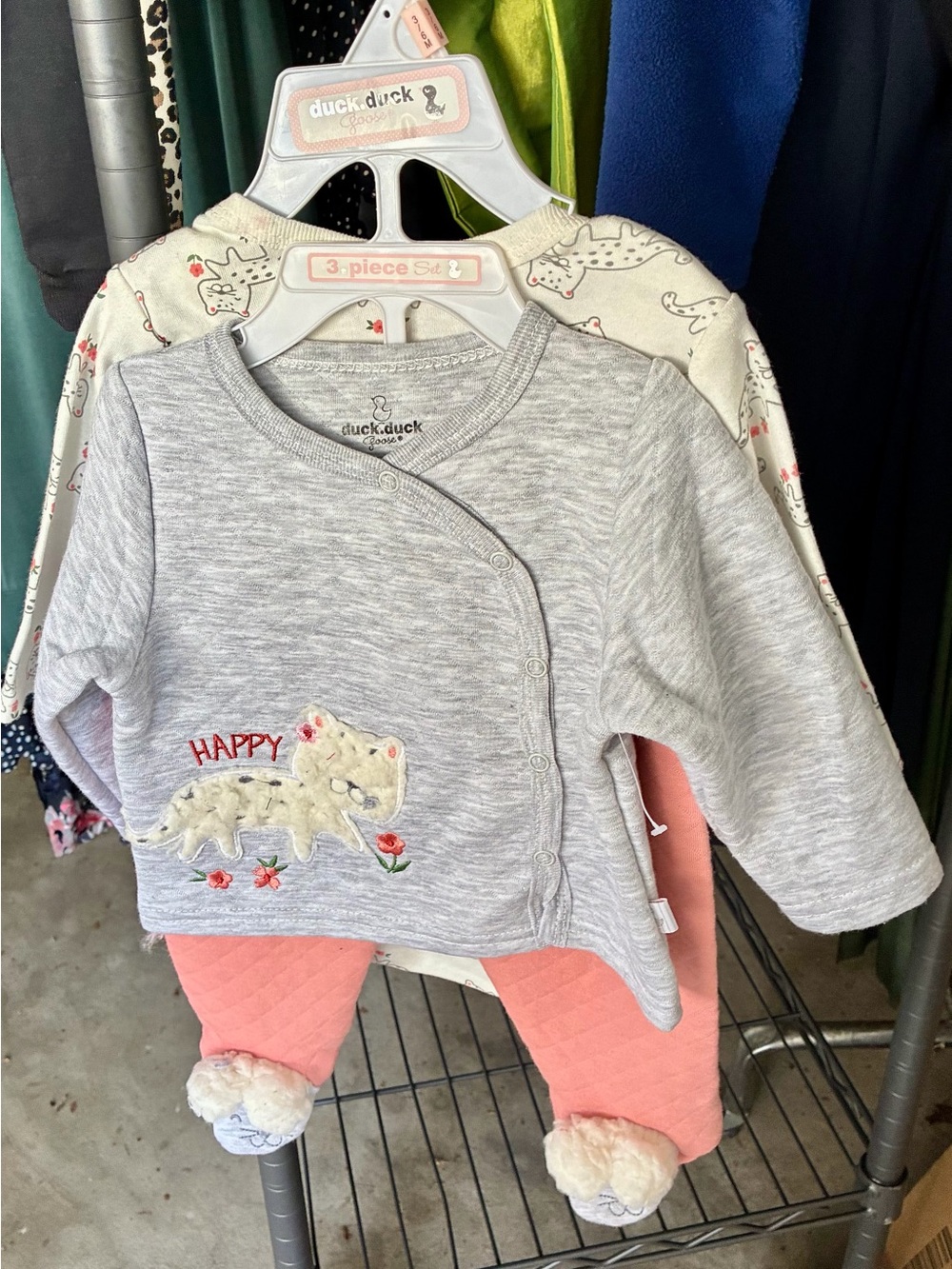 duck.duck Grey 'Happy' Knit Sweater & Pink Quilted Pants Set